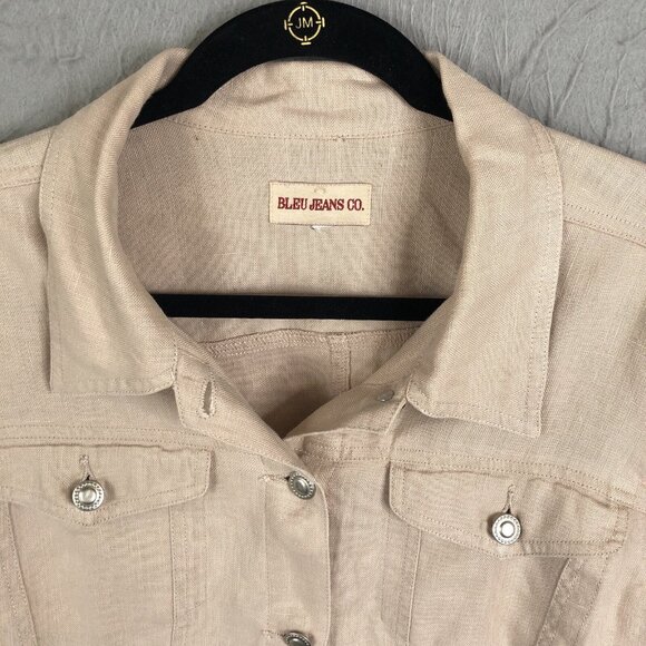 Bleu Jeans Jacket Womens Extra Large Tan 100% Linen Trucker Airy Beach Boho - Picture 9 of 16
